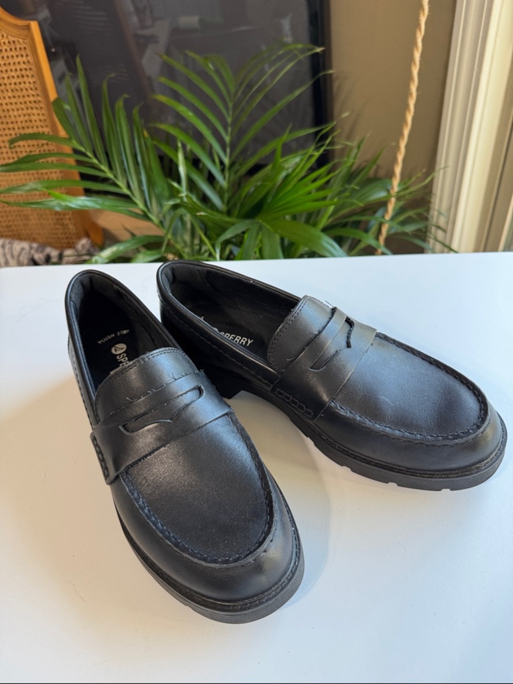 Sperry Black Leather Penny Loafers for Women